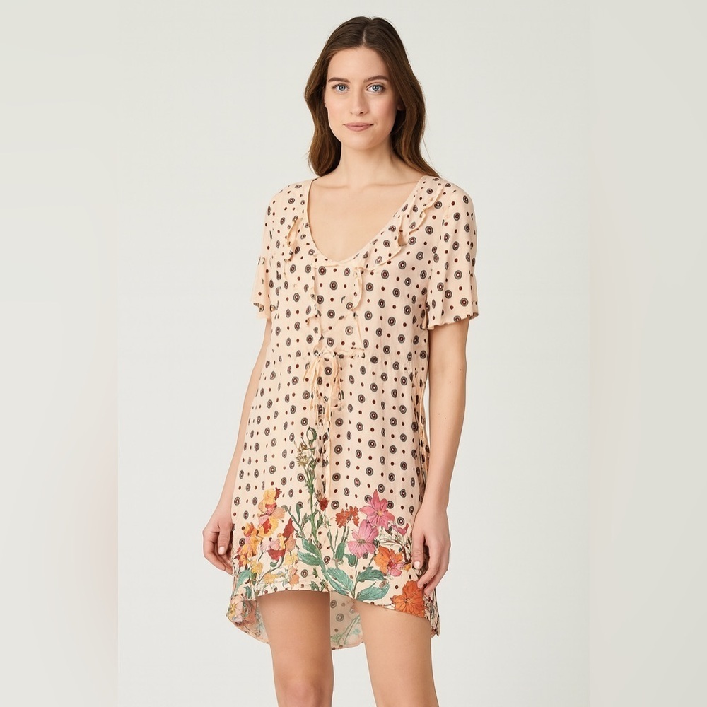 Paper Heart Tunic Dress Size 14 Floral High Low Hem Drawstring Waist